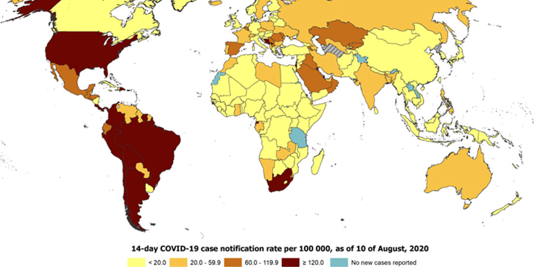 Πάνω από 20 εκατομμύρια επιβεβαιωμένα κρούσματα μόλυνσης από τον SARS-CoV-2 παγκοσμίως